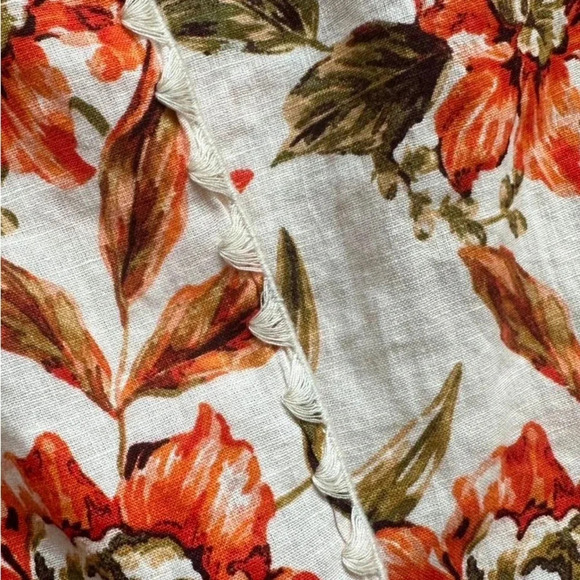 JOIE HAWAIIAN FLORAL WRAP SKIRT LINEN ORANGE GREEN SIZE MEDIUM Tropical - Picture 7 of 9